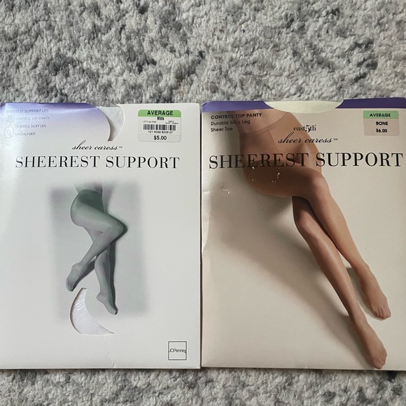 2 Pairs JC Penney Sheer Caress‎ Sheerest Support White & Bone Average Size - Picture 1 of 4